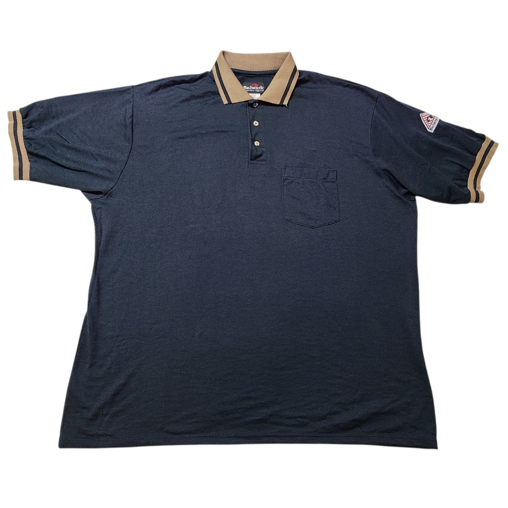 Bulwark FR Mens Polo Shirt Size XL Short Sleeve Blue Stretch Workwear Pocket